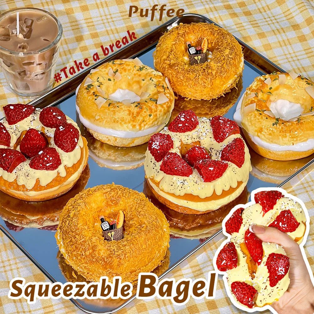 Taba Squishy Bagel Taba Bread Strawberry Crunch Crispy - The Squishy Bake Shop