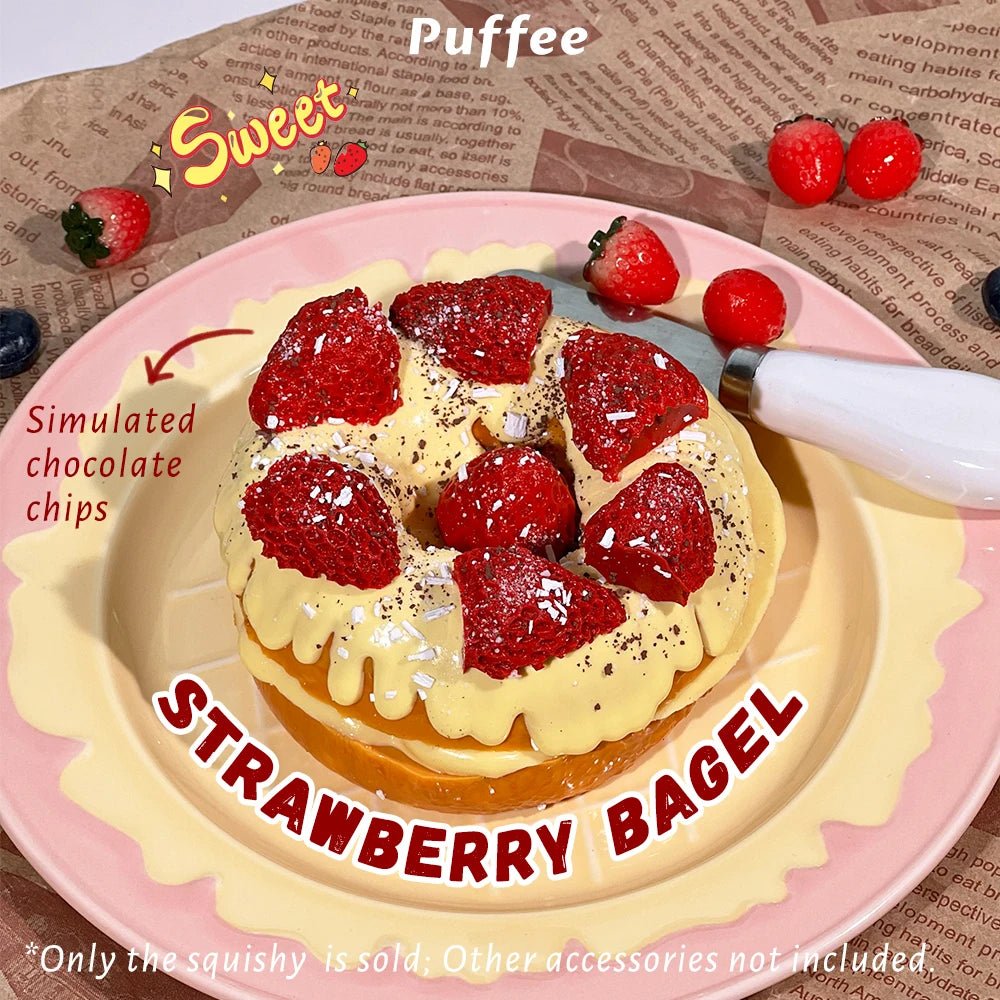 Taba Squishy Bagel Taba Bread Strawberry Crunch Crispy - The Squishy Bake Shop