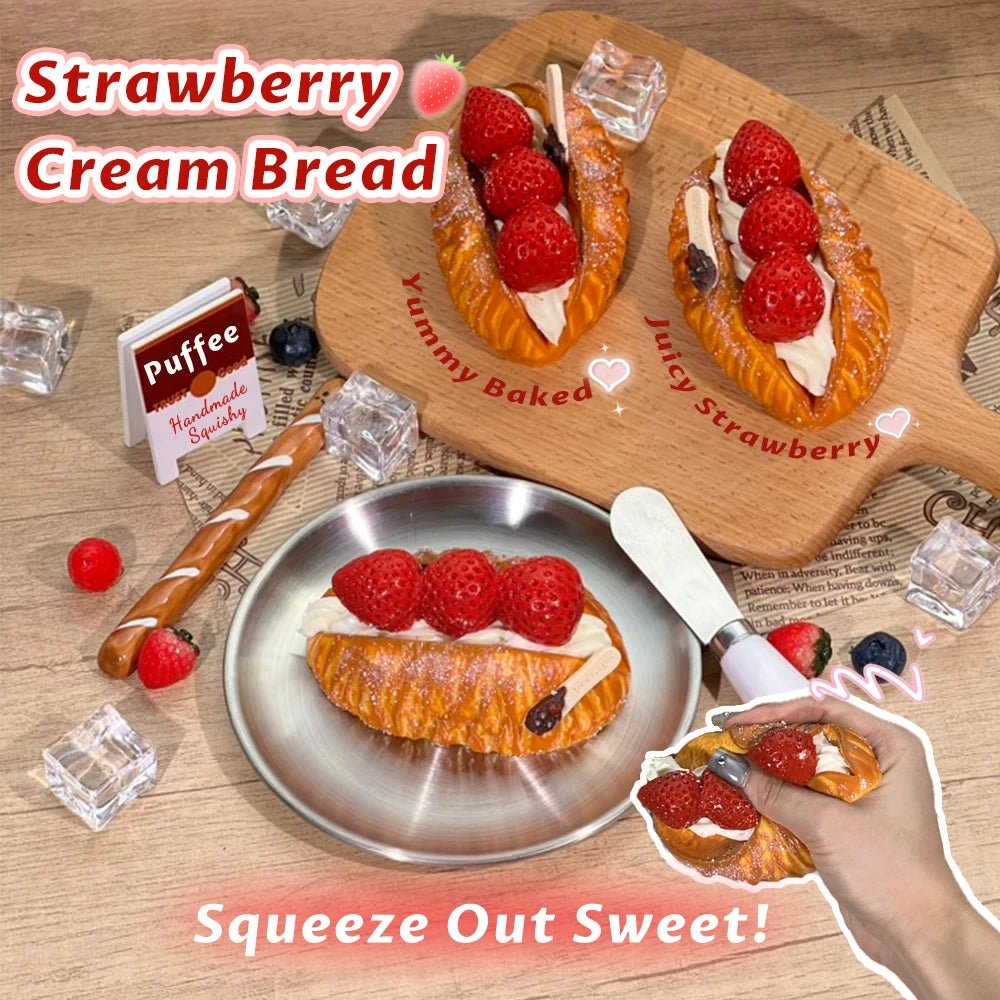 Taba Squishy Cream Bread Toast Taba Strawberry Chocolate - The Squishy Bake Shop