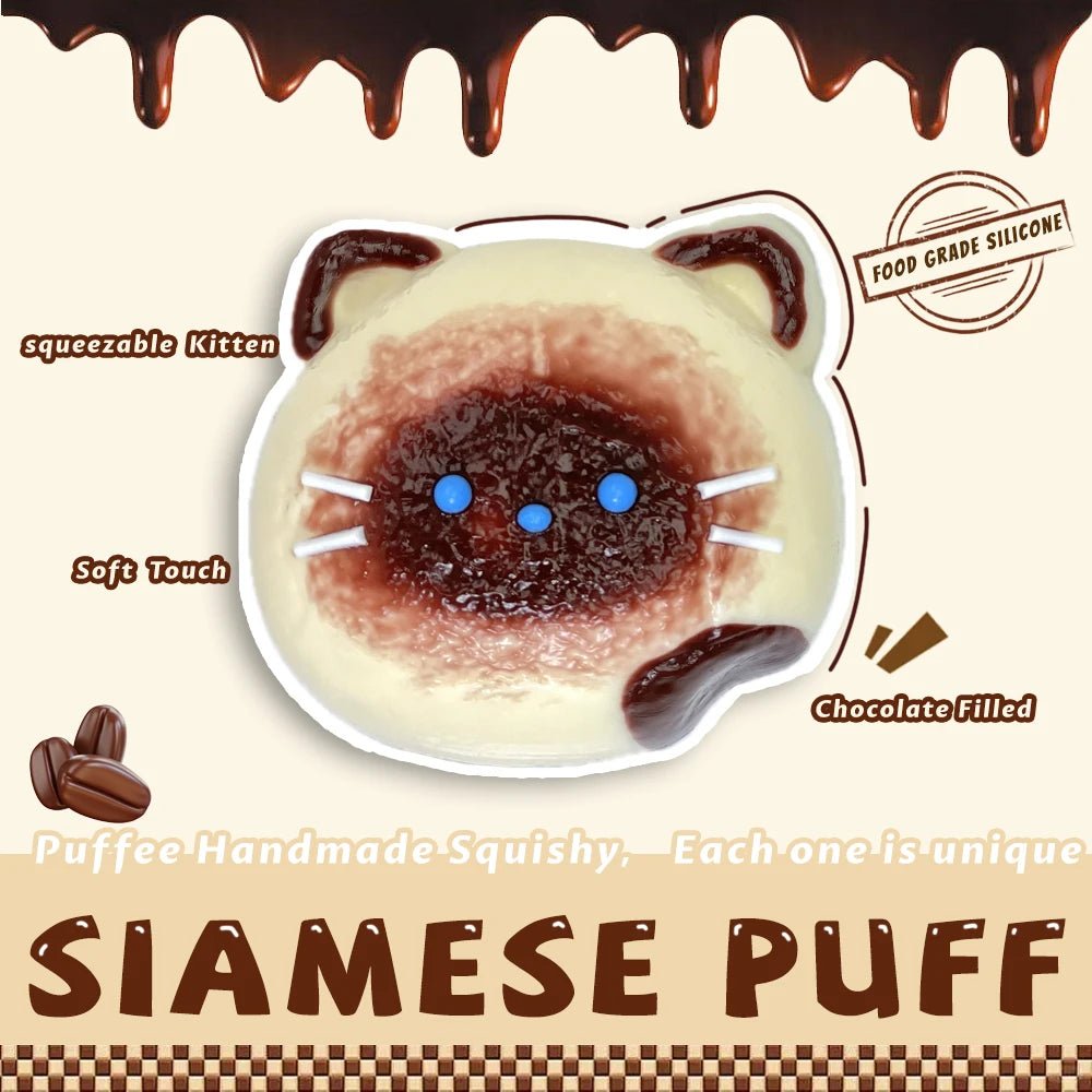 Taba Squishy Siamese Puff Taba Dessert Cat Kitty - The Squishy Bake Shop